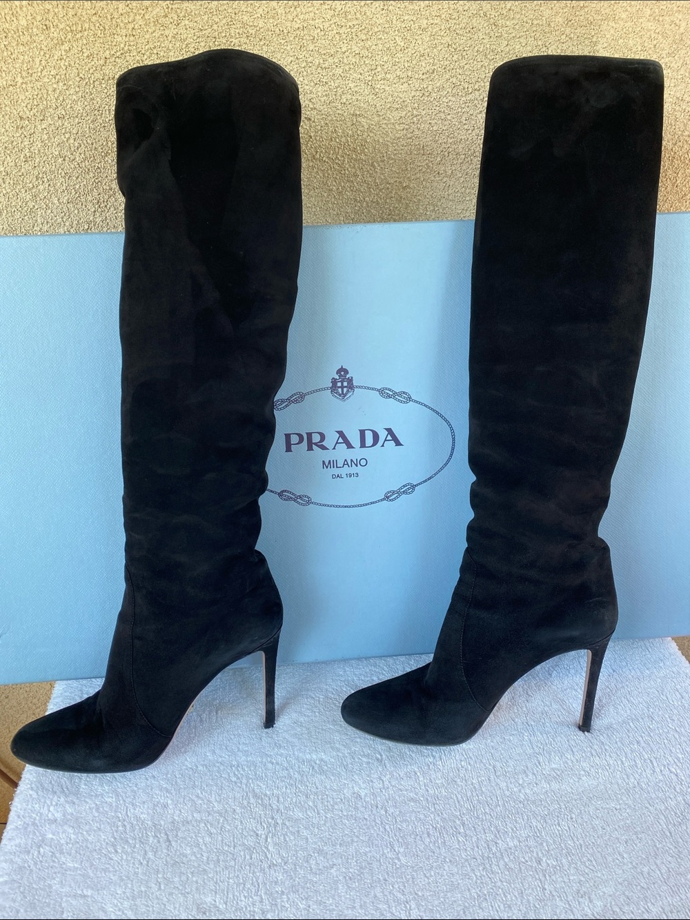 Prada Black Suede Over-the-Knee/Slouch Stiletto Boots